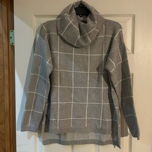 Long Sleeve Plaid Chunky Knit Pullover Turtleneck